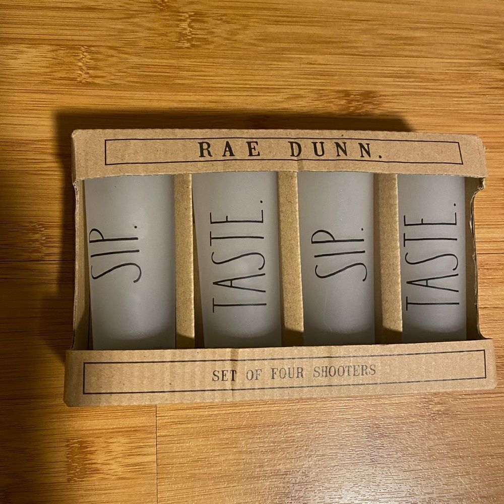 Rae Dunn shot glass frosted set (shooters) 4” bar accessory gift